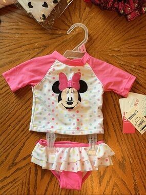 Disney Baby Pink Minnie Mouse Polka Dot Two-Piece Swim Set bikini